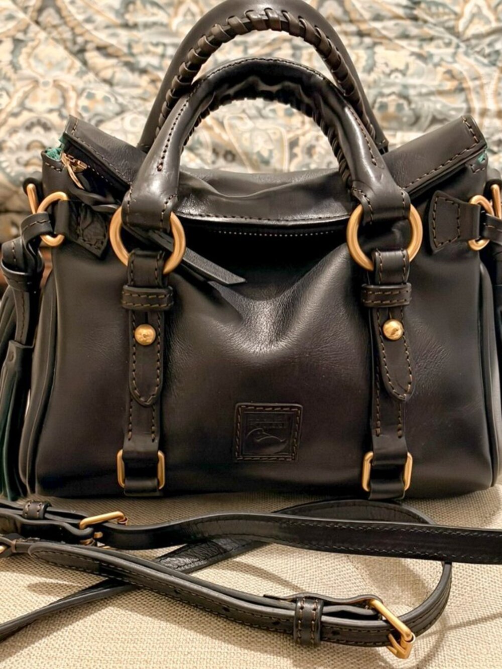 Dooney & Bourke Florentine Micro Satchel Black Leather Tassel Crossbody